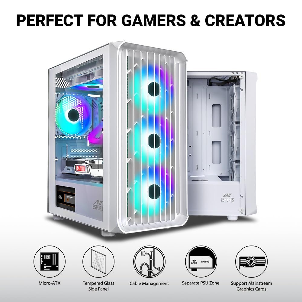 Ant Esports 205 Mini 6F Mini-Tower Computer Case/Gaming Cabinet - White - Image 2