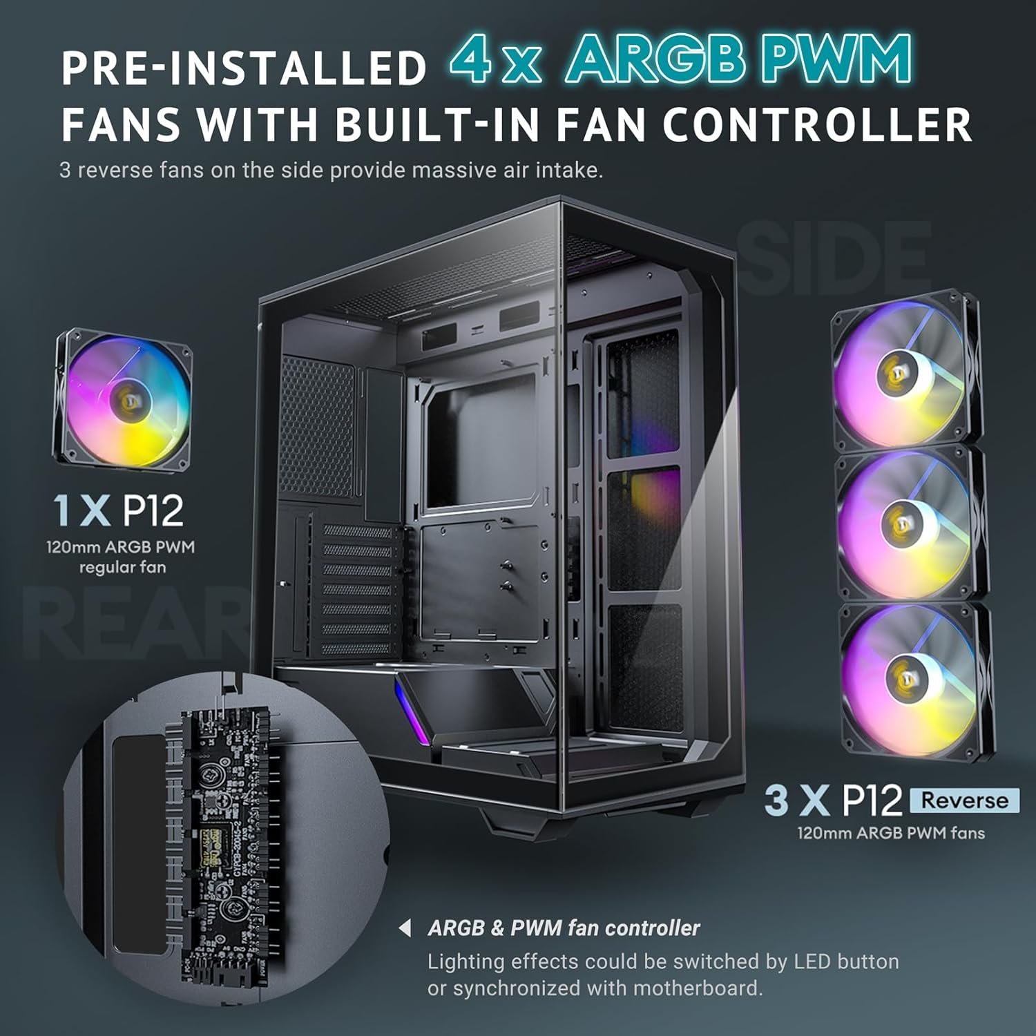 Antec C3 ARGB, 3 x 120mm & 1 x 120mm ARGB PWM Fans Included - Image 2